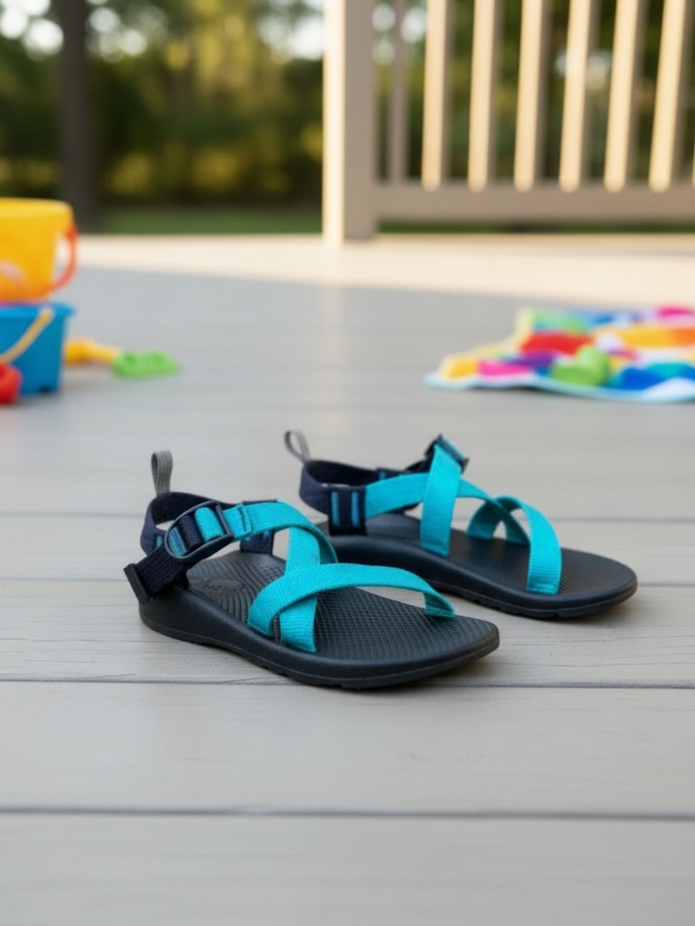 Chaco Kids' ZX/1 EcoTread sandals in a solid Everglade teal and navy size 3